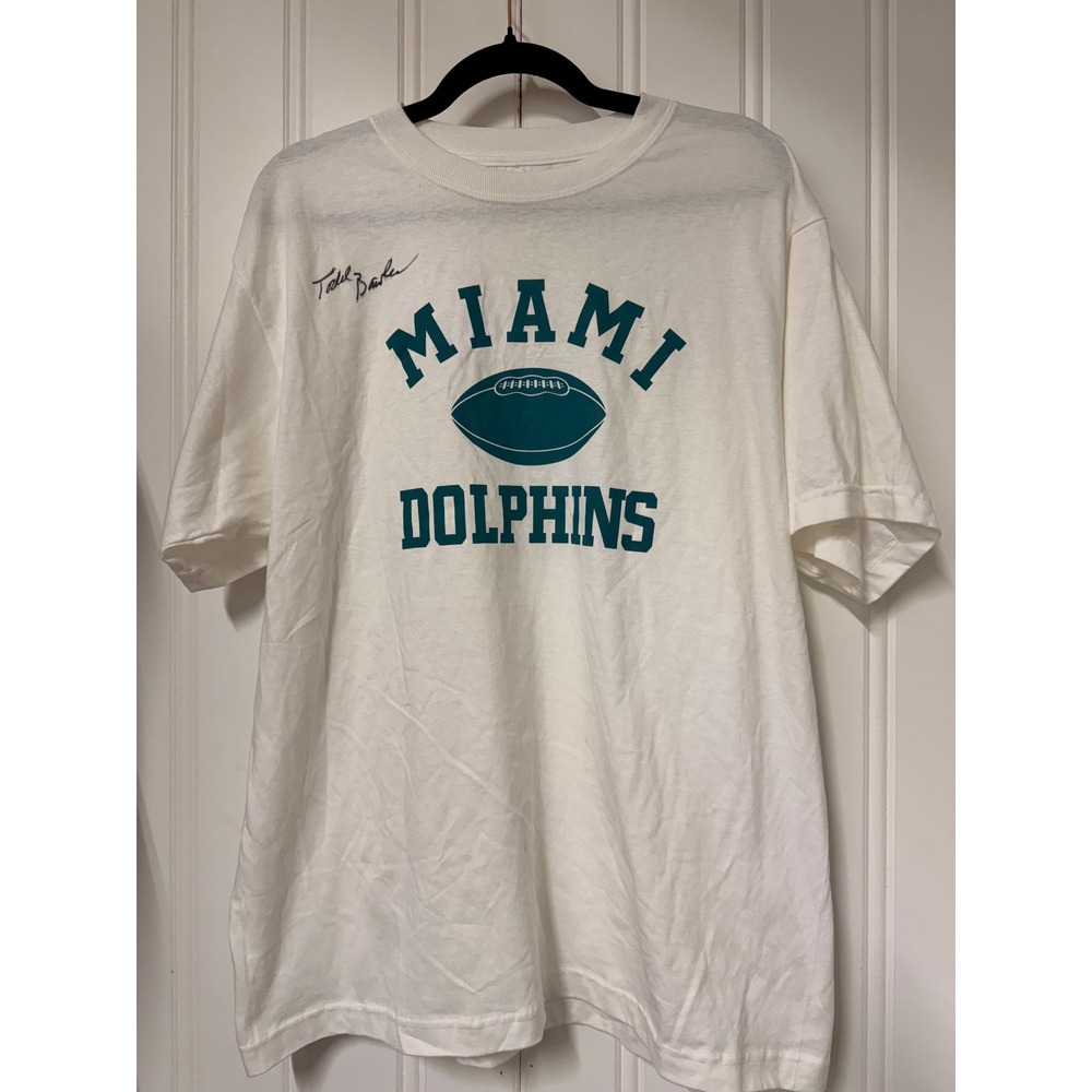Reebok Miami Dolphins T-Shirt Medium White Teal Football Signature Unverified